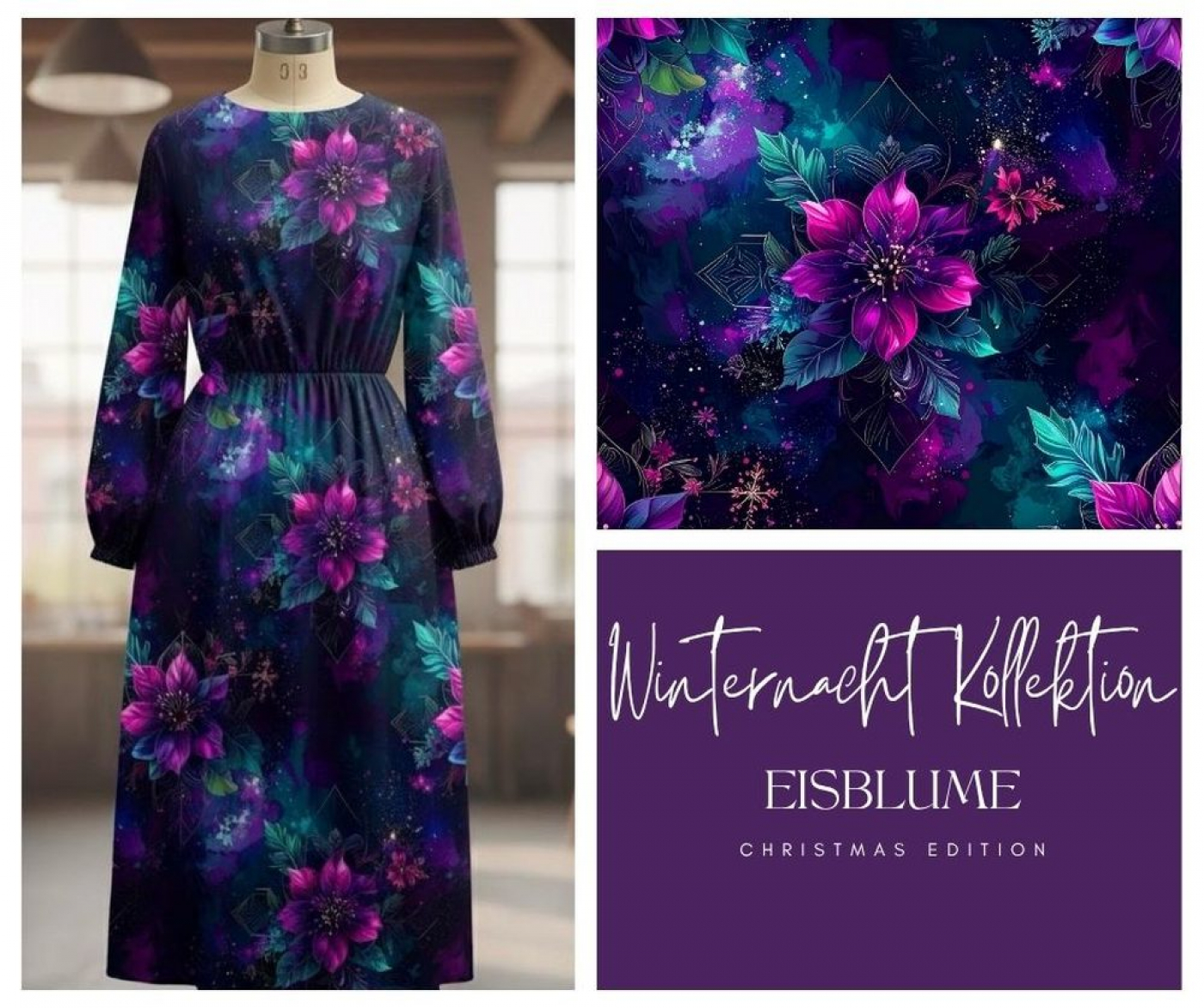 "Winternacht Kollektion": Eisblume Christmas Edition I Modal French Terry I mit Überbreite